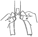 Installing a slider on a zip fastener – Step 2