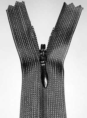 Spiral zipper S0 invisible concealed with drop puller, fine knitted tape, black