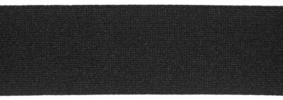 Woven elastic band, finished, 100% elongation, á 50 m roll, 50 mm, black