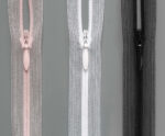 Spiralreißverschluss S0 nahtfein verdeckt transparent mit Tropfengriff, Farben haut, weiß & schwarz